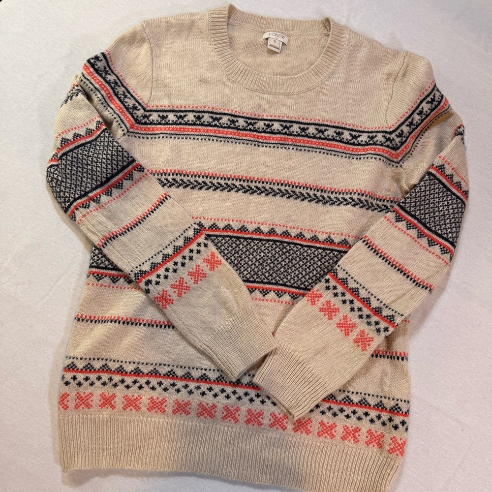 J Crew‎ Fair Isle Nordic Crewneck S Merino Wool Blend Preppy Cabincore Classic